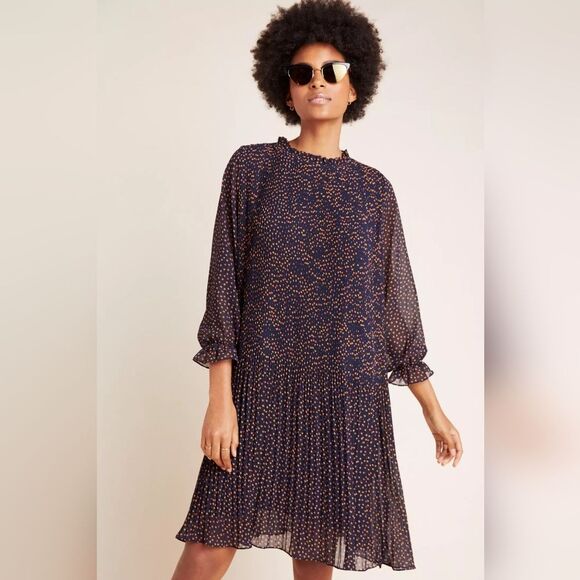 Anthropologie Dresses & Skirts - Anthropologie Lucia Navy Star Dot Pleated Dress | US 6 | Feminine Lined Y2K